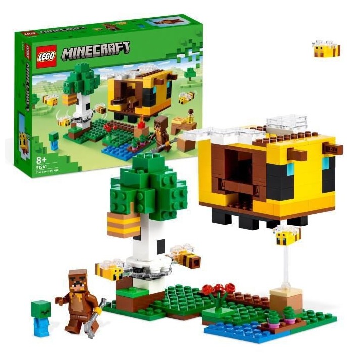 LEGO Minecraft 21241 La Cabane Abeille, Jouet, Ferme avec Maison, Zomb