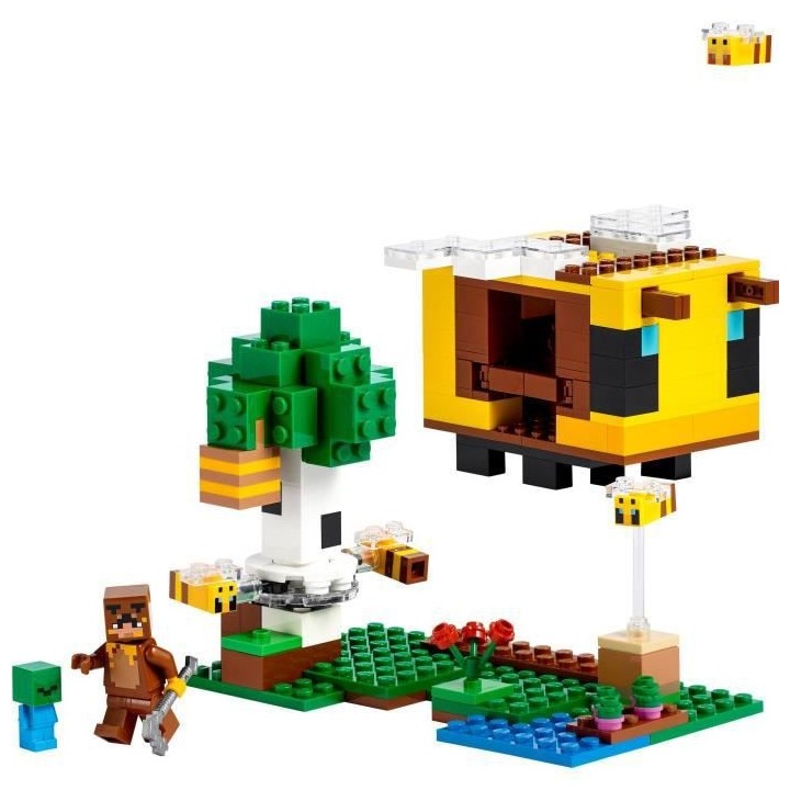 LEGO Minecraft 21241 La Cabane Abeille, Jouet, Ferme avec Maison, Zomb