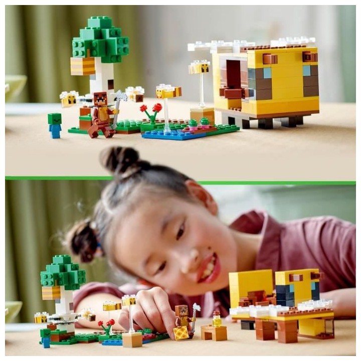 LEGO Minecraft 21241 La Cabane Abeille, Jouet, Ferme avec Maison, Zomb