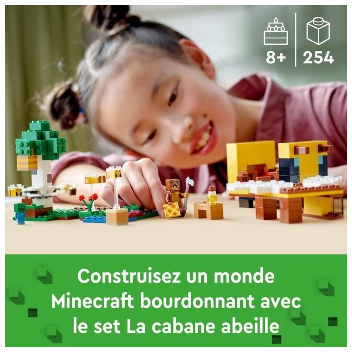 LEGO Minecraft 21241 La Cabane Abeille, Jouet, Ferme avec Maison, Zomb