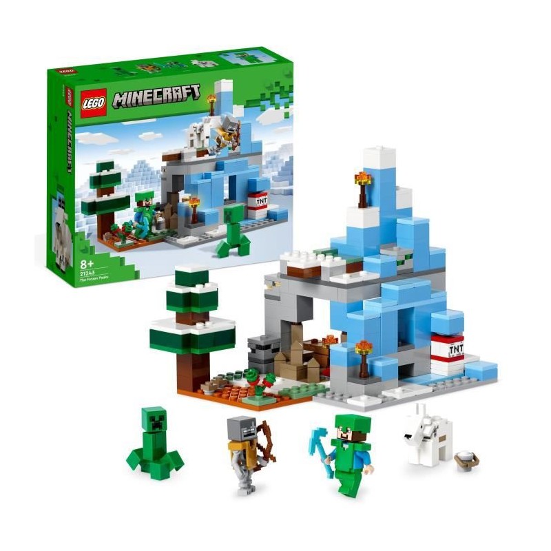 LEGO Minecraft 21243 Les Pics Gelés, Jouet Enfants 8 Ans, avec Figurines Steve et Creeper