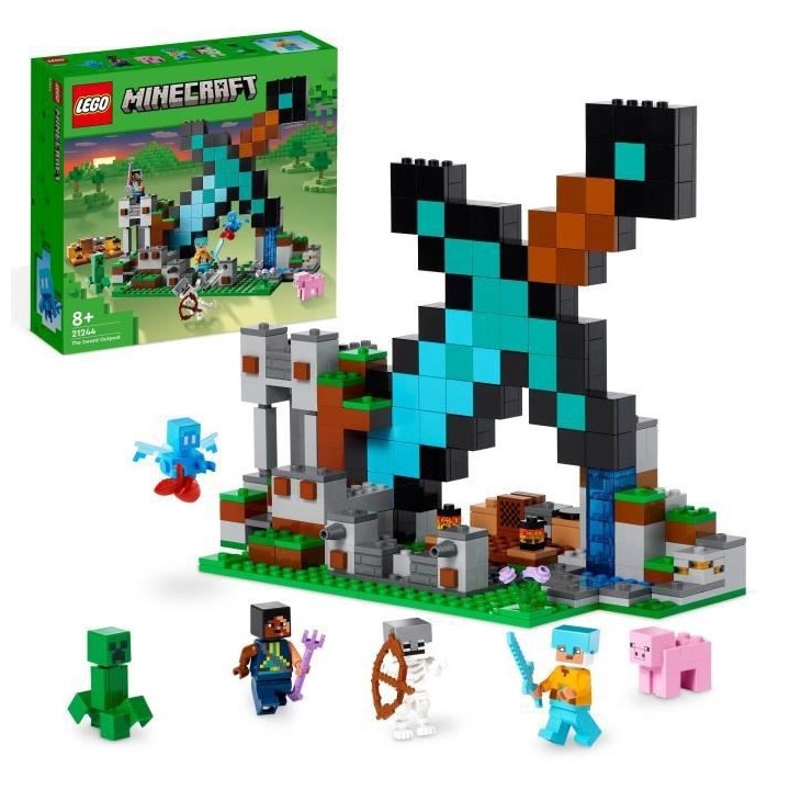 LEGO Minecraft 21244 L'Avant-Poste de l'Épée, Jouet, et Figurines Cr