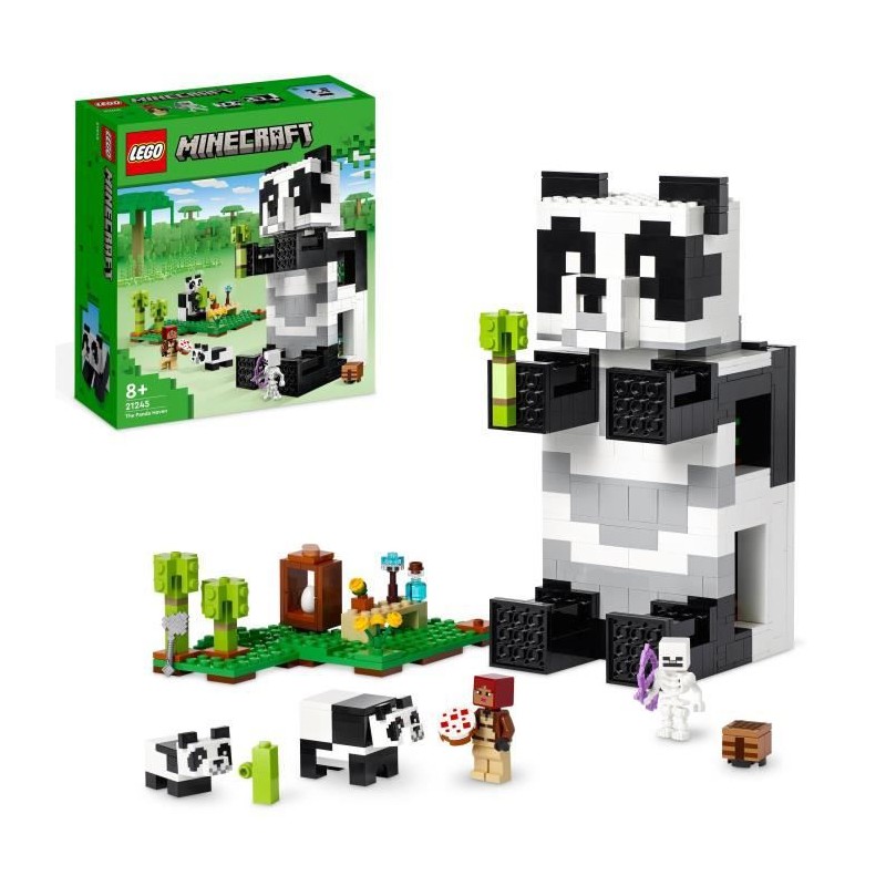 LEGO Minecraft 21245 Le Refuge Panda, Jouet de Maison, avec Figurines Animaux et Squelette