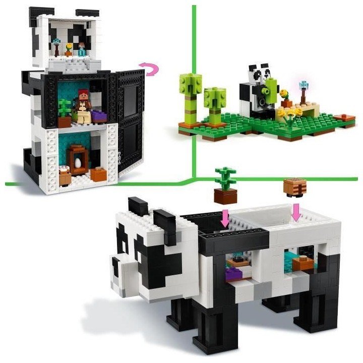LEGO Minecraft 21245 Le Refuge Panda, Jouet de Maison, avec Figurines