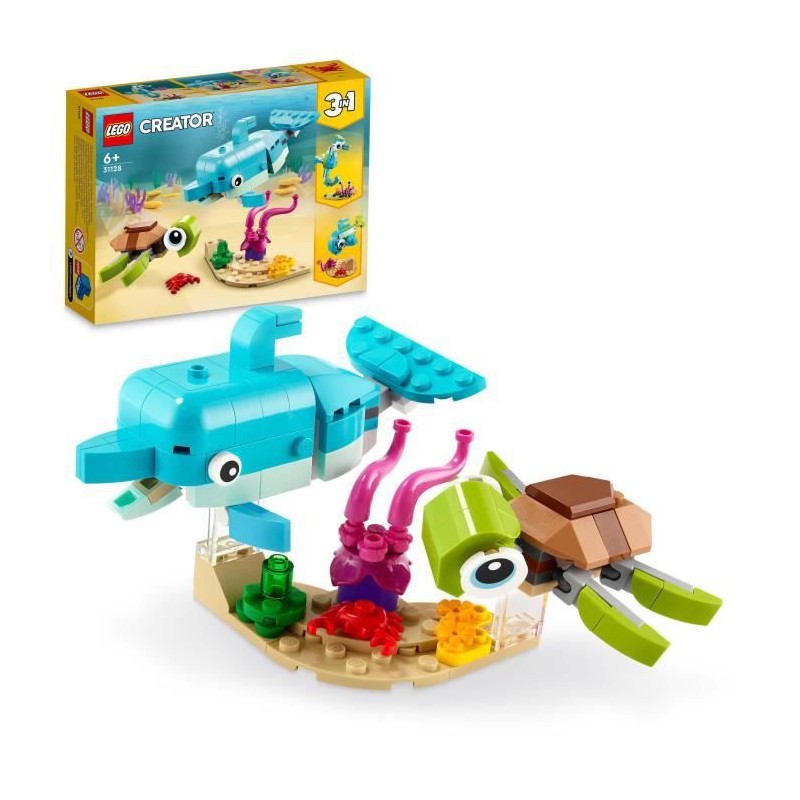 LEGO 31128 Creator Le Dauphin Et La Tortue, Set de Figurines de Jouets d'Animaux Marins pour Filles et Garçons de 6 Ans et Plus