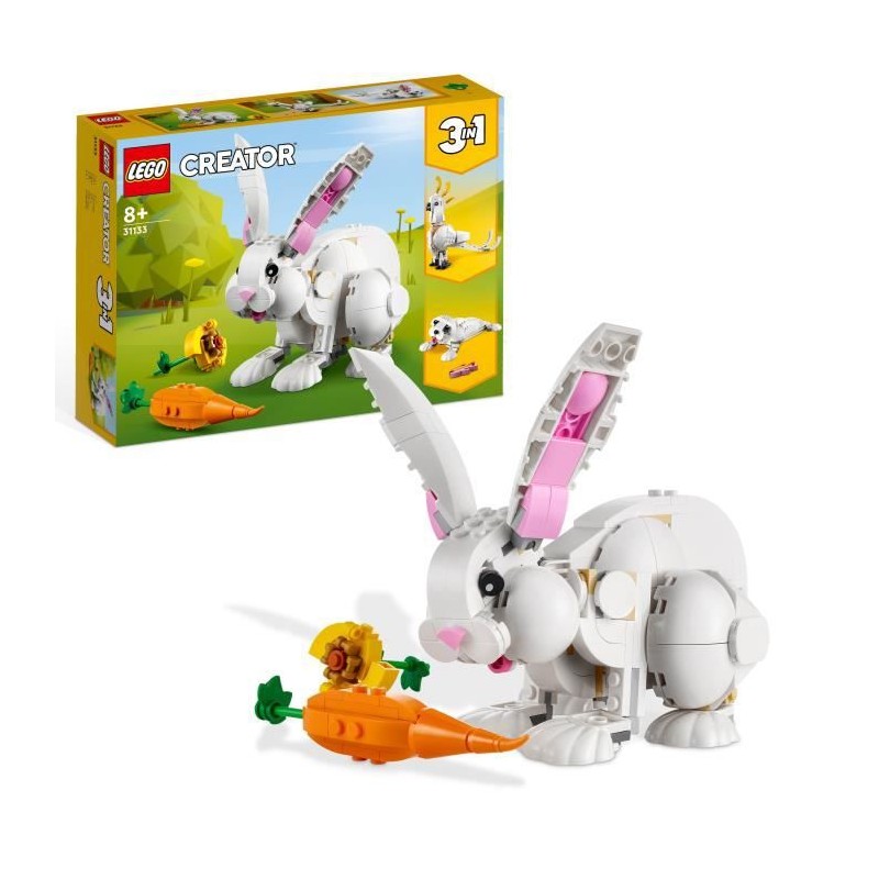 LEGO Creator 3-en-1 31133 Le Lapin Blanc, avec des Figurines Animaux Poissons, Phoques et Perroquets