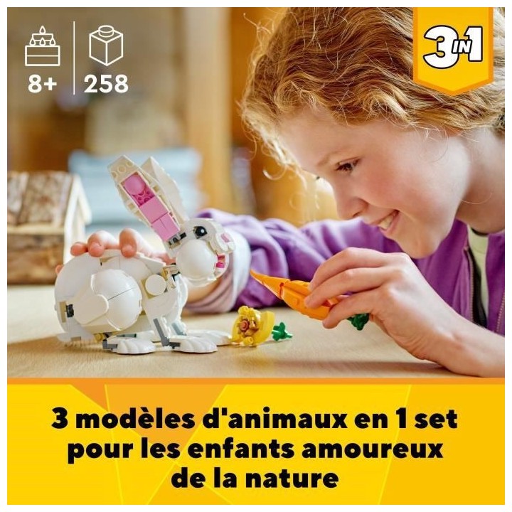 LEGO Creator 3-en-1 31133 Le Lapin Blanc, avec des Figurines Animaux P