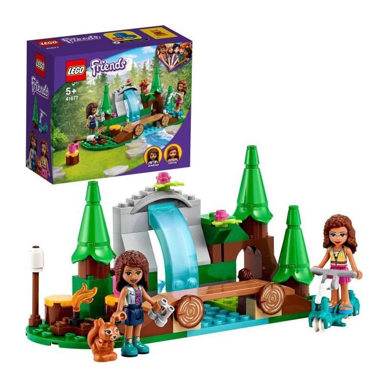 LEGO 41677 Friends La cascade dans la foret – Jeu de Construction avec Mini Poupées Andréa et Olivia + Écureuil Jouet Enfan