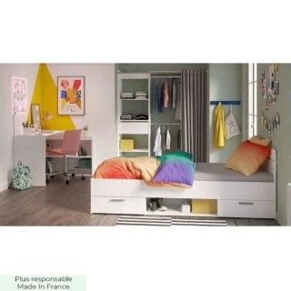 Chambre complete enfant Lila - Lit + bureau + dressing - Blanc - DEMEY