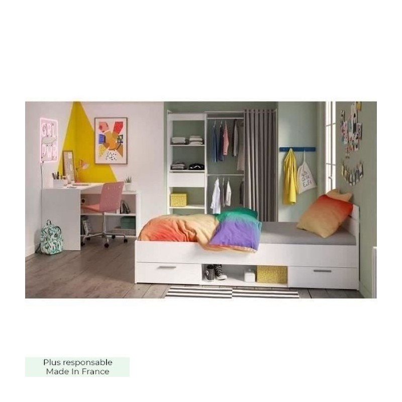 Chambre complete enfant Lila - Lit + bureau + dressing - Blanc - DEMEYERE