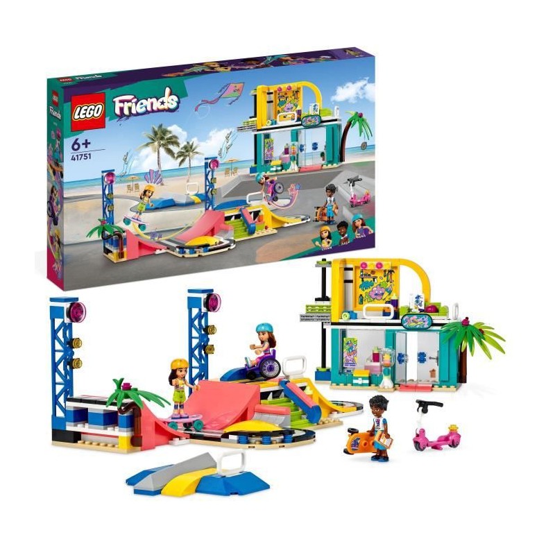 LEGO Friends 41751 Le Skatepark, Jouet de Skateboard, avec Mini-Poupée et Scooter