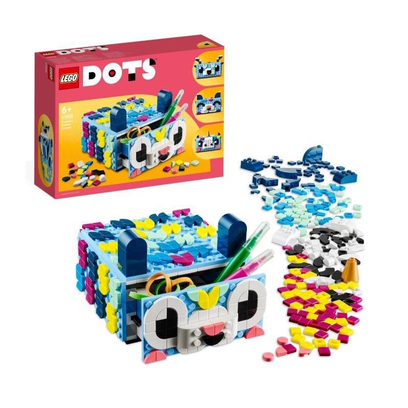 LEGO DOTS 41805 Le Tiroir Animal Créatif, Kit de Mosaique, Boîte de Rangement, Loisir Créatif