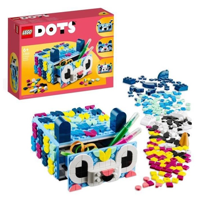 LEGO DOTS 41805 Le Tiroir Animal Créatif, Kit de Mosaique, Boîte de
