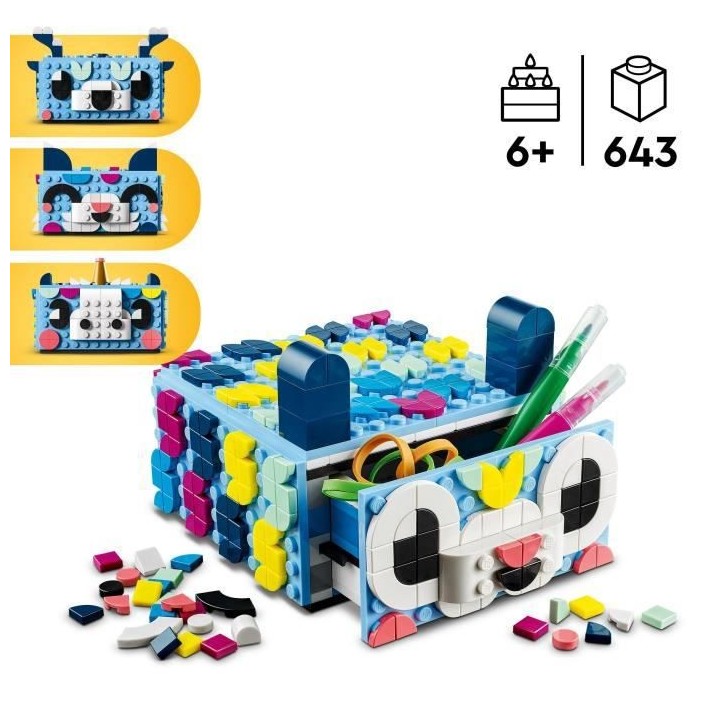 LEGO DOTS 41805 Le Tiroir Animal Créatif, Kit de Mosaique, Boîte de
