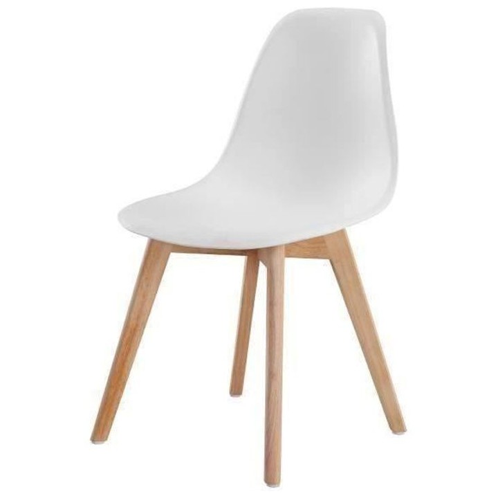 SACHA Chaise de salle a manger blanc - Pieds en bois hévéa massif ma