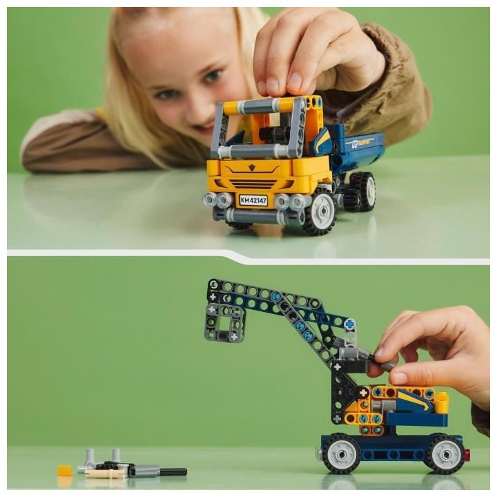 LEGO Technic 42147 Le Camion a Benne Basculante, 2-en-1, Pelleteuse Jo