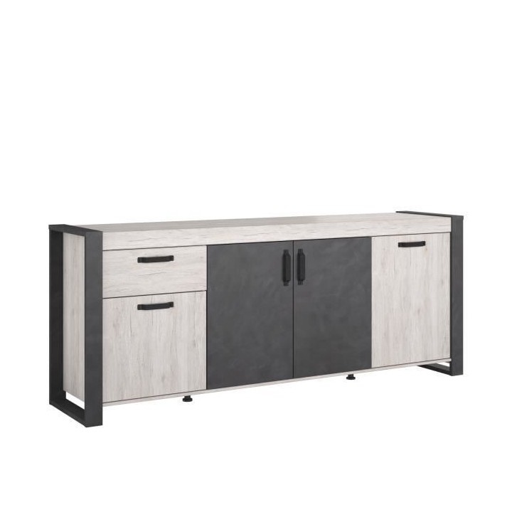 Buffet enfilade CESAR - Décor Portofino gris et Steam noir - 1 Tiroir