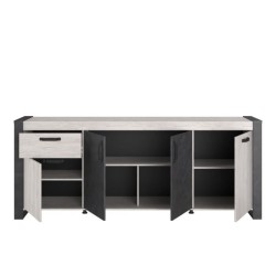 Buffet enfilade CESAR - Décor Portofino gris et Steam noir - 1 Tiroir et 4 Portes - L 217,8 x P 49,8 x H 86,7 cm - PARISOT