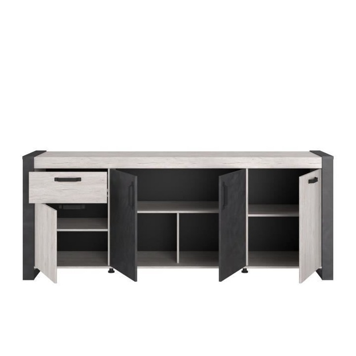 Buffet enfilade CESAR - Décor Portofino gris et Steam noir - 1 Tiroir