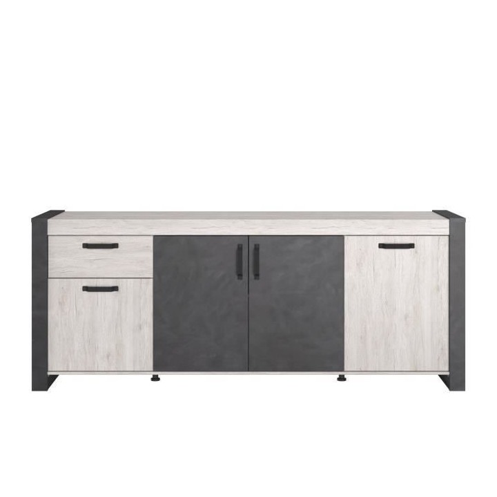 Buffet enfilade CESAR - Décor Portofino gris et Steam noir - 1 Tiroir