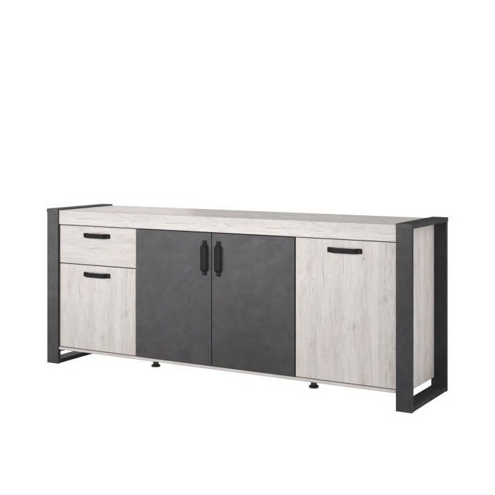 Buffet enfilade CESAR - Décor Portofino gris et Steam noir - 1 Tiroir