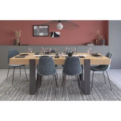 Ensemble enfilade + table LOFT - Mélaminé décor chene artisan et gris - Table rectangulaire 8 personnes-Enfilade 3 portes - P