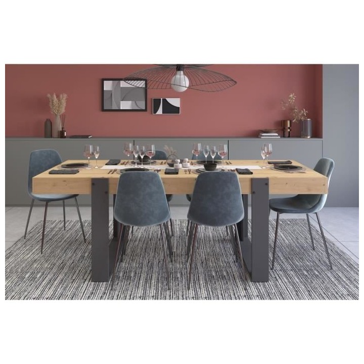 Ensemble enfilade + table LOFT - Mélaminé décor chene artisan et gr