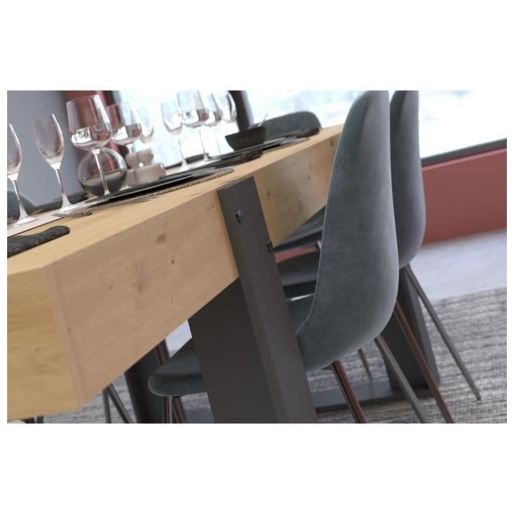 Ensemble enfilade + table LOFT - Mélaminé décor chene artisan et gr