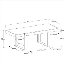 Ensemble enfilade + table LOFT - Mélaminé décor chene artisan et gris - Table rectangulaire 8 personnes-Enfilade 3 portes - P