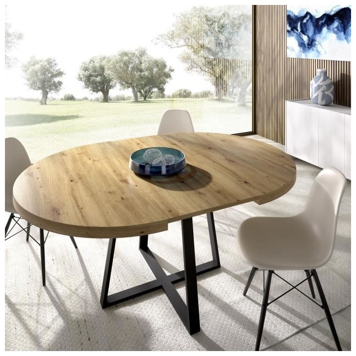 Table ronde extensible DUNA - 4 a 6 personnes - Décor chene - L110 x