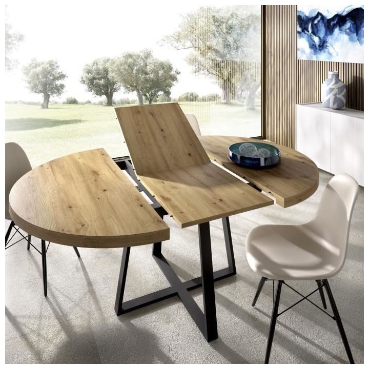Table ronde extensible DUNA - 4 a 6 personnes - Décor chene - L110 x
