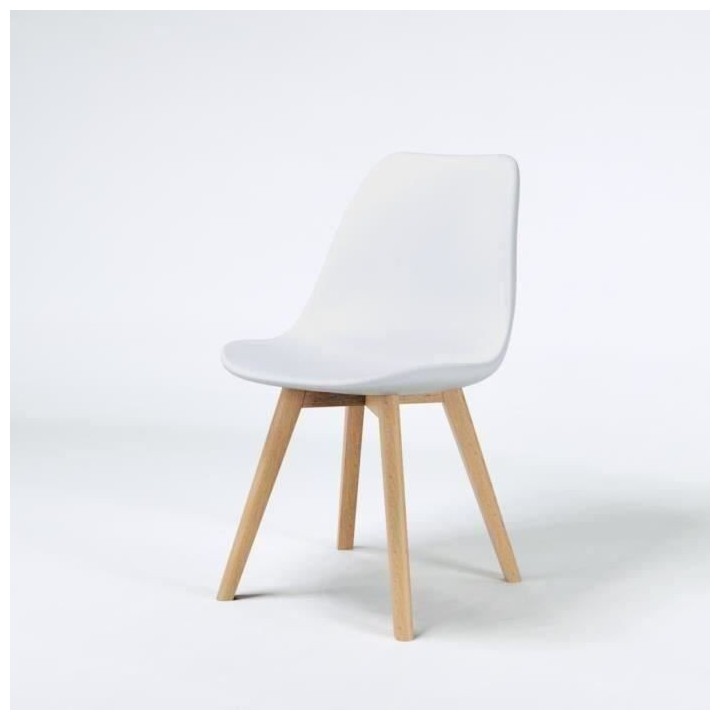 SACHA Chaise de salle a manger blanc - Pieds en bois hévéa massif ma