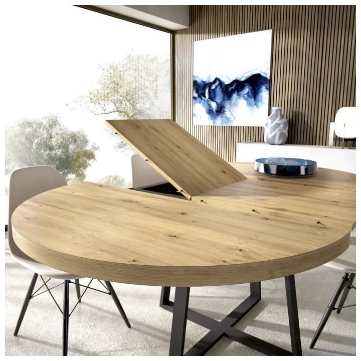 Table ronde extensible DUNA - 4 a 6 personnes - Décor chene - L110 x