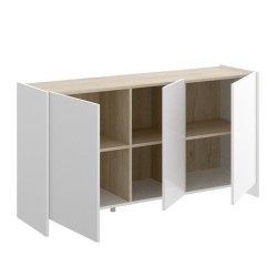 Ensemble salon KLoe : Buffet + table extensible - Décor chene clair et blanc mat