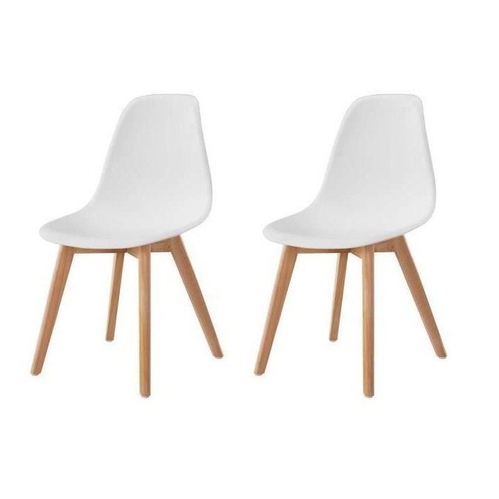 SACHA Lot de 2 chaises de salle a manger blanc - Pieds en bois hévéa