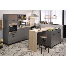 STORM Cuisine complete Compo 236 ILOT - Coloris gris ombre - L236 x P93 x H133 cm - Table snack