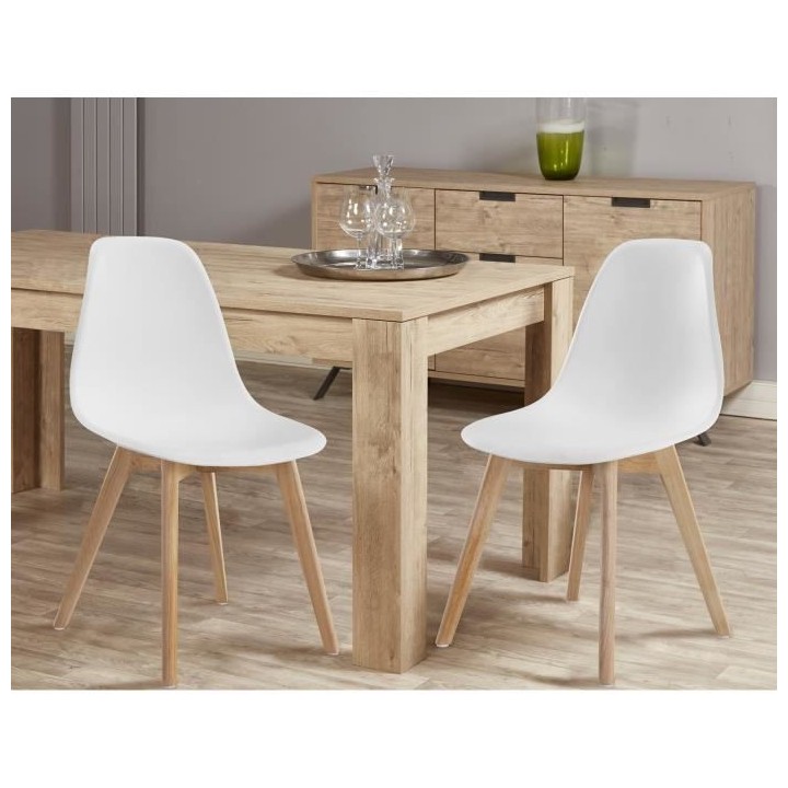 SACHA Lot de 2 chaises de salle a manger blanc - Pieds en bois hévéa