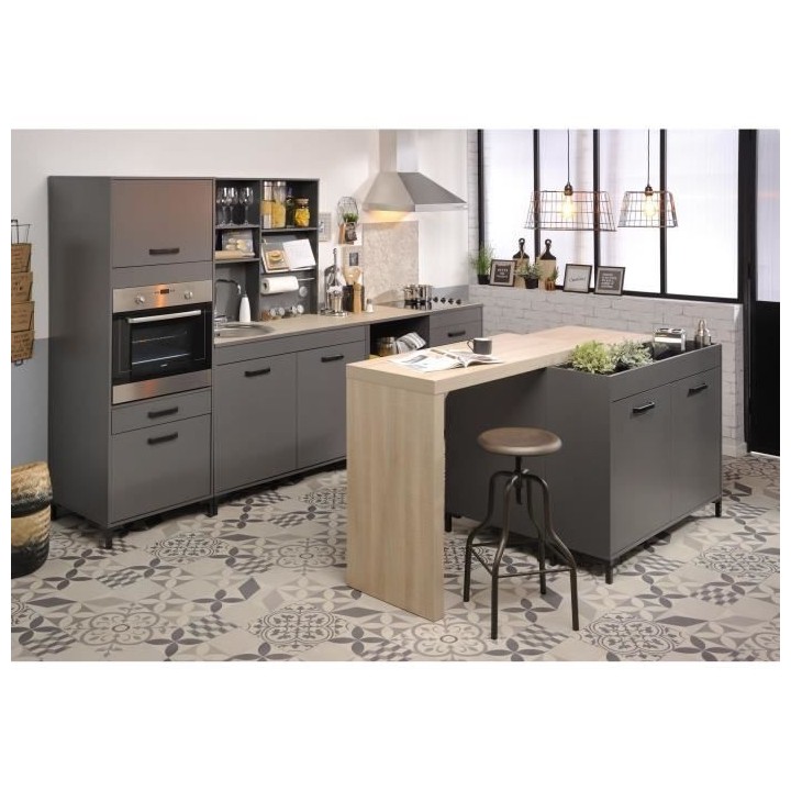 STORM Meuble bas - Coloris Gris ombre - L118 x P60 x H95 cm - 2 Portes