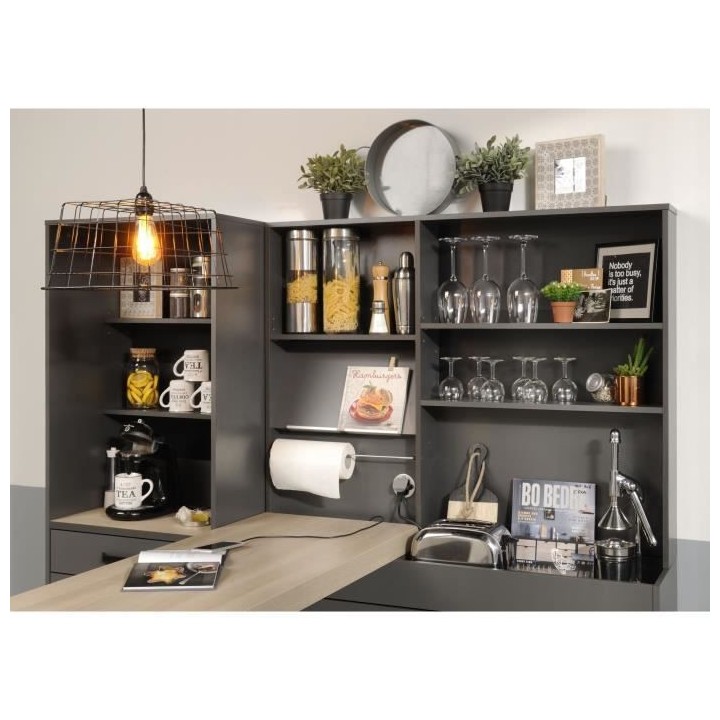 STORM Meuble bas - Coloris Gris ombre - L118 x P33 x H95 cm - 2 Portes