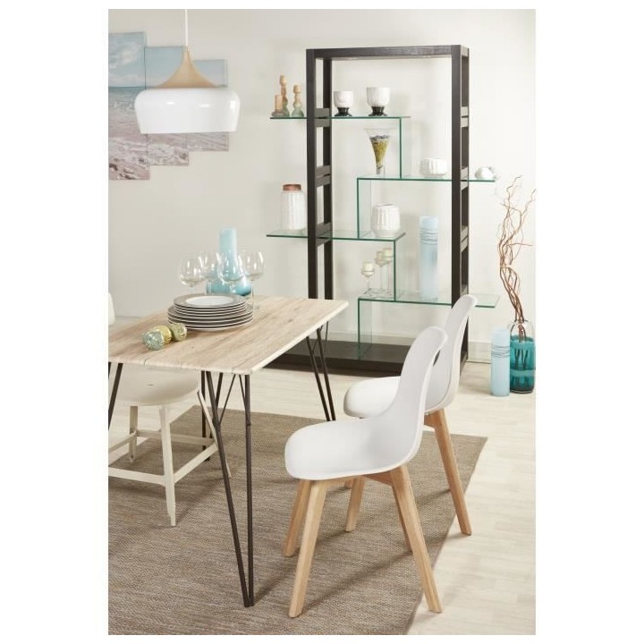 SACHA Lot de 2 chaises de salle a manger blanc - Pieds en bois hévéa