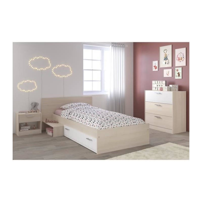 PARISOT Chambre Enfant Complete style contemporain décor acacia clair et blanc - l 90 x L 190 cm - CHARLEMAGNE