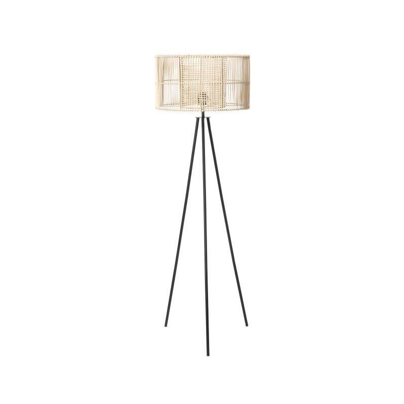 MOI Lampadaire - Métal et rotin - H150 cm - Abat-jour : 50x50x28,8 cm - Noir et beige naturel