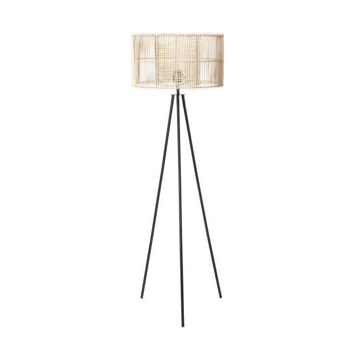MOI Lampadaire - Métal et rotin - H150 cm - Abat-jour : 50x50x28,8 cm