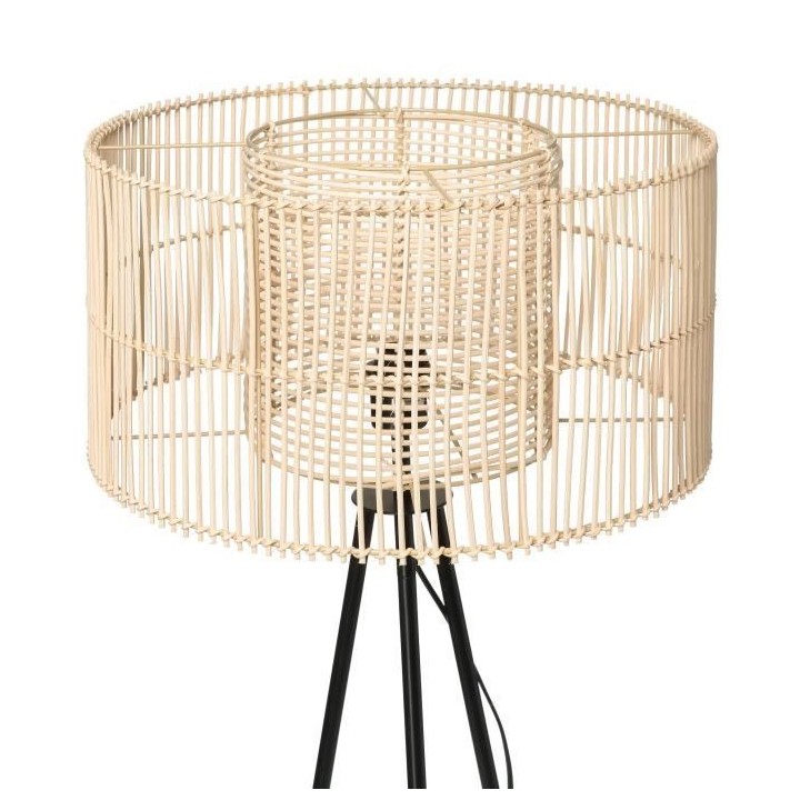 MOI Lampadaire - Métal et rotin - H150 cm - Abat-jour : 50x50x28,8 cm