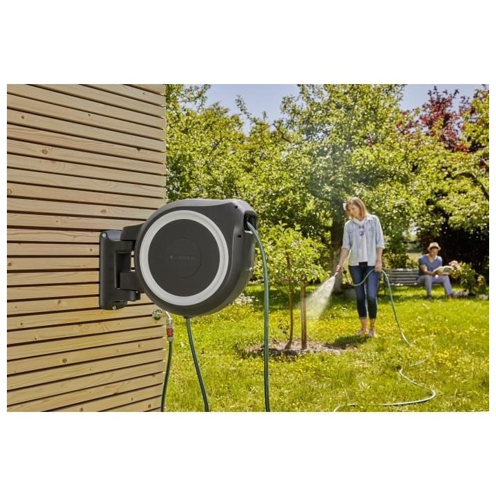GARDENA Dévidoir automatique mural RollUp L liseret blanc – Longueu