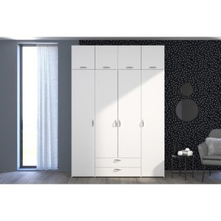 PARISOT Ensemble Armoire 4 portes 2 tiroirs + Réhausse 4 portes - Dé