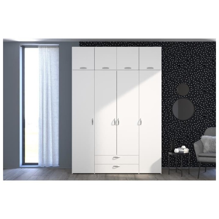 PARISOT Ensemble Armoire 4 portes 2 tiroirs + Réhausse 4 portes - Dé