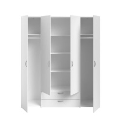 PARISOT Ensemble Armoire 4 portes 2 tiroirs + Réhausse 4 portes - Décor blanc - L 160 x P 51,1 x H 226,8 cm - VARIA