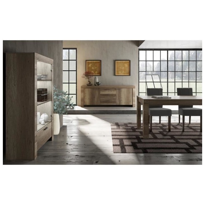 BRERA Ensemble séjour : Buffet L 210 cm + Vitrine + Table a manger L