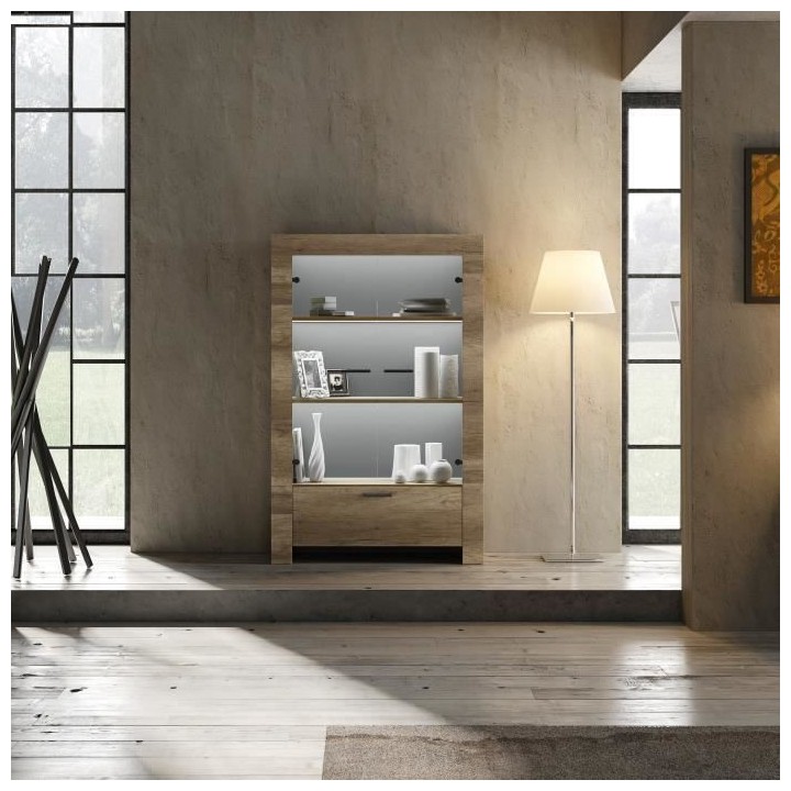 BRERA Ensemble séjour : Buffet L 210 cm + Vitrine + Table a manger L